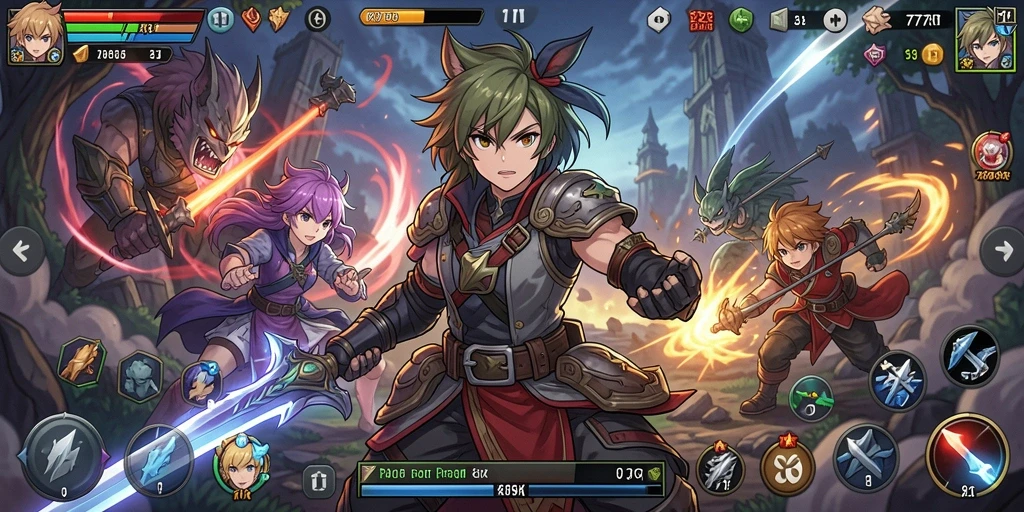 Tampilan gameplay <strong>777RT</strong> yang menarik dan penuh warna dari karakter anime.