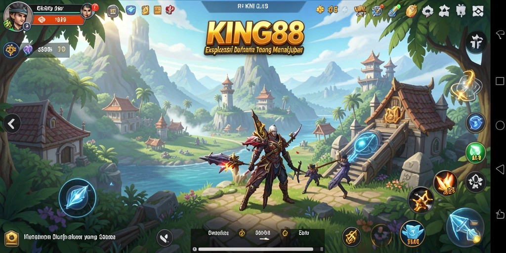 Screenshot gameplay KING88 menampilkan aksi petualangan di dunia terbuka.