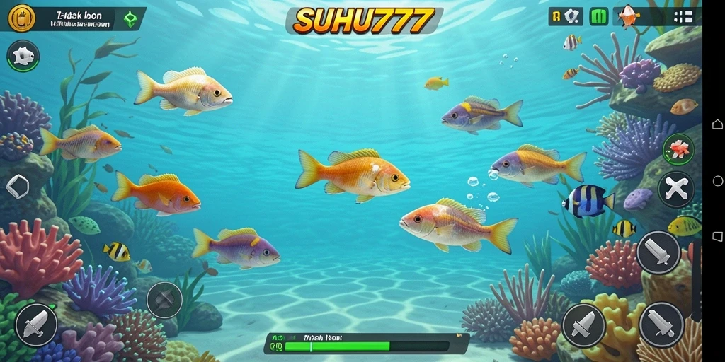 Screenshot gameplay menampilkan aksi menembak ikan yang seru.